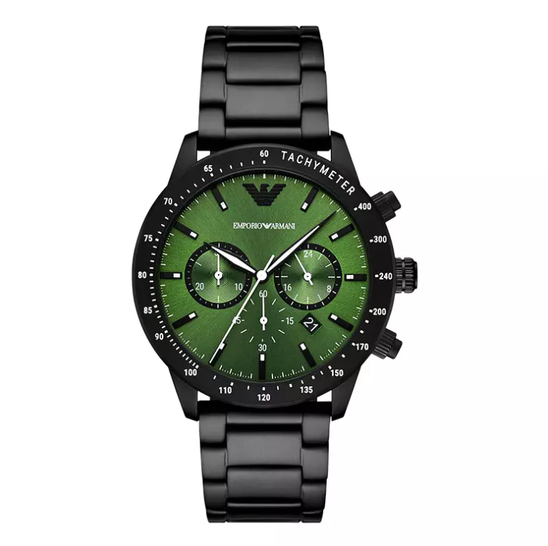 EMPORIO ARMANI Chronograph AR11472 Mario Green Dial Black Stainless Steel Strap