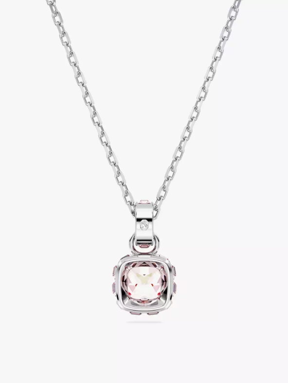 SWAROFSKI Birthstone pendant Square cut, June, Pink, Rhodium plated